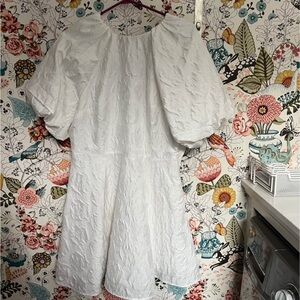 H&M White Textured Puff-Sleeve Mini Dress